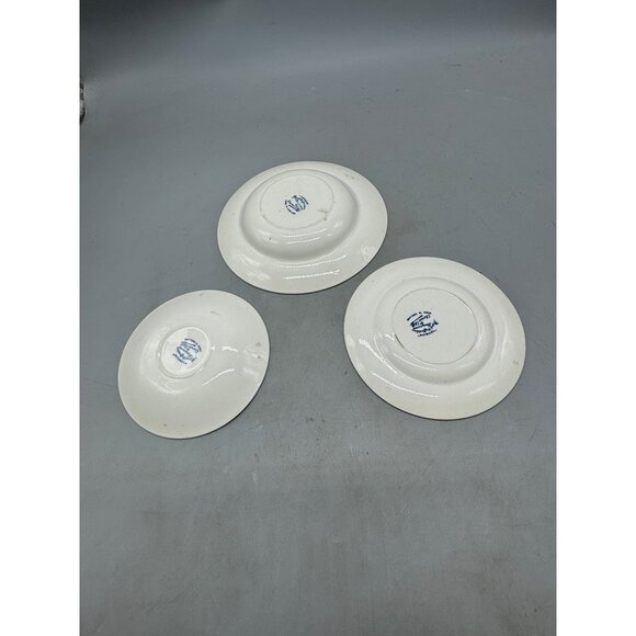 tonquin royal Stafford Clarice Cliff  Blue White Ironstone Bowl Plates Set Of 3 - Picture 8 of 12